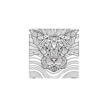 A head of lion vector line art for coloring page.