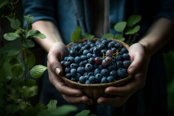 Bountiful Blueberry Harvest in a Lush Garden (AI Generated)