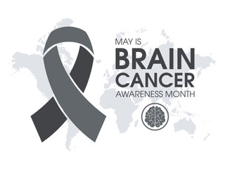 May is Brain Cancer Awareness Month vector illustration. Gray ribbon and human brain icon vector isolated on a white background. Important day
