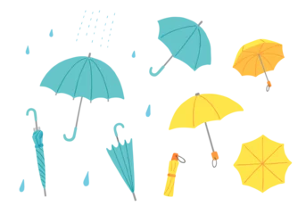 Fotobehang いろんな傘の手描きイラストセット（カラー/輪郭線なし） © ちーぼう