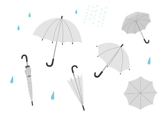ビニール傘の手描きイラストセット