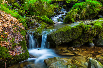 small waterfall on the mountain river