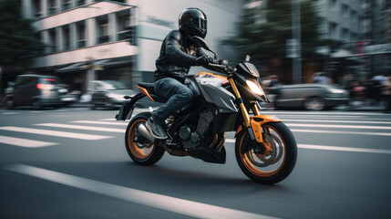 Blazing Through Traffic: A Fast Motorbike with Motion Blur. Generated AI
