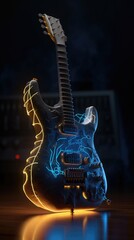 electric guitar on black background Generative Ai