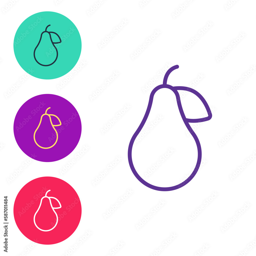 Poster set line pear icon isolated on white background. fruit with leaf symbol. set icons colorful. vector