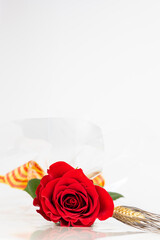 Close up red rose and ear of wheat for Diada de Sant Jordi. Tradition of St Jordi Day in Catalonia....