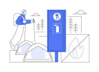 Extinguisher at campsite abstract concept vector illustration.
