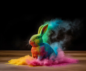 Generative AI - Easter bunny with sparkling colored powder