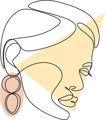 Floral pastel woman abstract line face. One line drawing