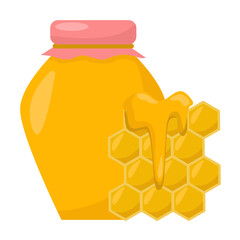 Honeycomb and honey in a bottle