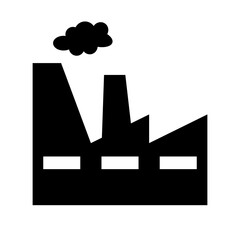 Manufacturing plant or factory silhouette icon with smoke. Vector.