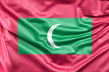 Ruffled Flag of Maldives. 3D Rendering