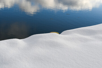 Snowy dock and calm sea in the archipelago in Finland