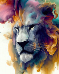 abstract illustration of lion head and smokes. Generative AI