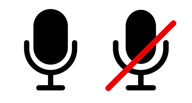 A set of microphone and microphone mute icons. Silent mode for web conferencing. Vector.