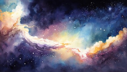 Watercolor dazzling starry sky wallpaper universe starry sky,Generative AI