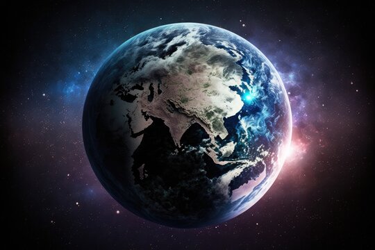 Abstract planet Earth globe in galaxy, AI generated © Nattawat