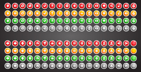 Set of rounded colourful buttons in flat style. 2d asset for user interface GUI in mobile application or casual video game.