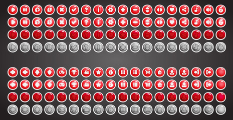 Set of rounded colourful buttons in flat style. 2d asset for user interface GUI in mobile application or casual video game.