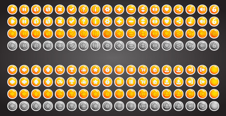 Set of rounded colourful buttons in flat style. 2d asset for user interface GUI in mobile application or casual video game.