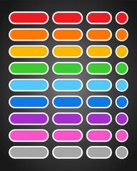Set of rounded colourful buttons in flat style. 2d asset for user interface GUI in mobile application or casual video game.