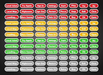 Set of rounded colourful buttons in flat style. 2d asset for user interface GUI in mobile application or casual video game.