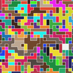 Modern geometric abstraction with color planes and white lines.  Abstract background with simple shapes - rectangles and squares. Mosaic ornament.