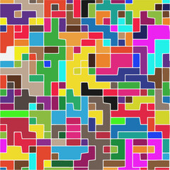 Modern geometric abstraction with color planes and white lines.  Abstract background with simple shapes - rectangles and squares. Mosaic ornament.