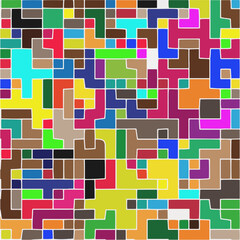 Modern geometric abstraction with color planes and white lines.  Abstract background with simple shapes - rectangles and squares. Mosaic ornament.