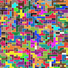 Modern geometric abstraction with color planes and white lines.  Abstract background with simple shapes - rectangles and squares. Mosaic ornament.