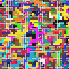 Modern geometric abstraction with color planes and white lines.  Abstract background with simple shapes - rectangles and squares. Mosaic ornament.