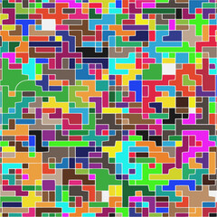 Modern geometric abstraction with color planes and white lines.  Abstract background with simple shapes - rectangles and squares. Mosaic ornament.