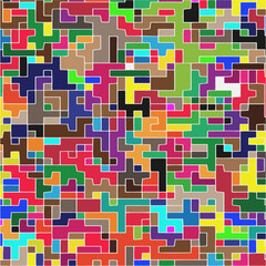 Modern geometric abstraction with color planes and white lines.  Abstract background with simple shapes - rectangles and squares. Mosaic ornament.