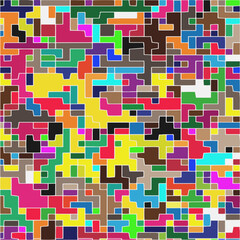Modern geometric abstraction with color planes and white lines.  Abstract background with simple shapes - rectangles and squares. Mosaic ornament.