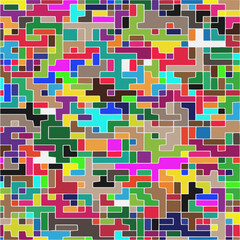 Modern geometric abstraction with color planes and white lines.  Abstract background with simple shapes - rectangles and squares. Mosaic ornament.