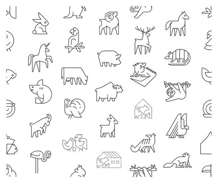 Seamless pattern with Animals logos. Animal logo set. Geometrical abstract logos. Icon design