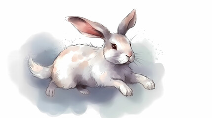Watercolor drawing of white Bunnys, Easter Theme