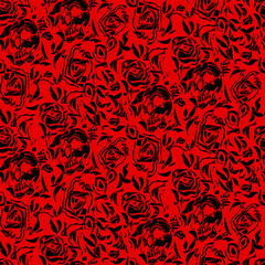 Vector seamless half-drop pattern, with skull