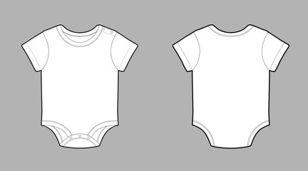 Short sleeve kids bodysuit, CAD, fashion flat template. Fashion technical illustration for garment production unit.