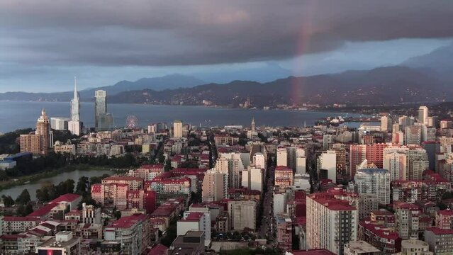 Aerial Cityscape View Modern Urban Architecture Skyscrapers At morning. Batumi , Georgia