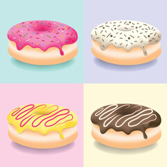 2D Donut Vector Set with Different Colors, Aroma and Ornamentation