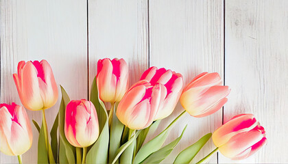 tulips over shabby white wooden table, AI Generated