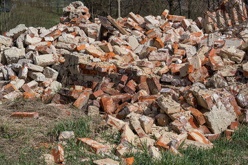 Detail of bricks dilapidated house.