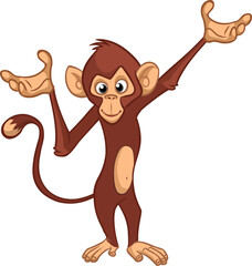 Cartoon monkey chimpanzee waving hands. Vector illustration of happy monkey character