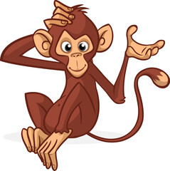 Obraz premium Cartoon monkey chimpanzee. Vector illustration of happy monkey character