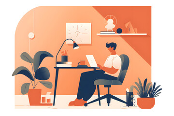 Fototapeta premium Person working remotely from home flat design illustration 