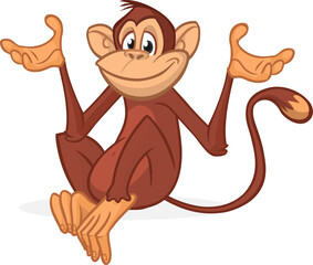 Cartoon monkey chimpanzee showing or presenting. Vector illustration of happy monkey character design isolated © drawkman