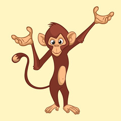 Cartoon monkey chimpanzee showing or presenting. Vector illustration of happy monkey character design isolated