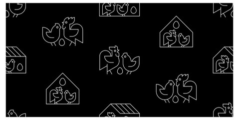 Seamless pattern with Farm animals logo Rooster and chicken. isolated on white background