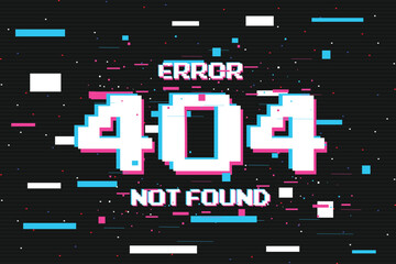 404 not found with error message. Glitch style. glitchy text.
